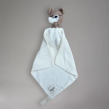 Knuffeldoek gehaakt beertje - Bruin-creme